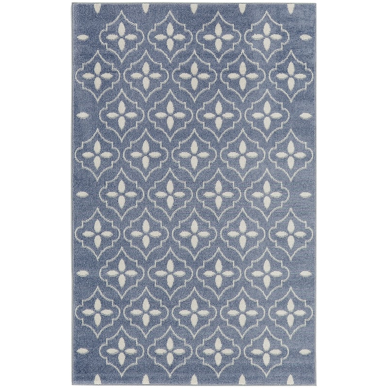 Nourison Sandy Indoor / Outdoor Blue Moroccan Area Rug - 4' x 6' - Blue/Ivory