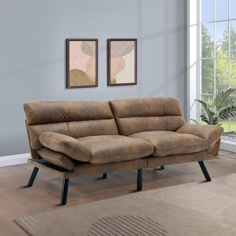 Modern style sofa futon with adjustable backrest and adjustable armrests, metal legs for bedroom living room flat dormitory