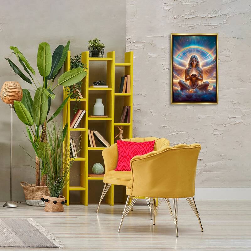 Stupell Enlightened Angel with Tea Framed Floater Canvas Wall Art Design By Spirit of the Rainbow