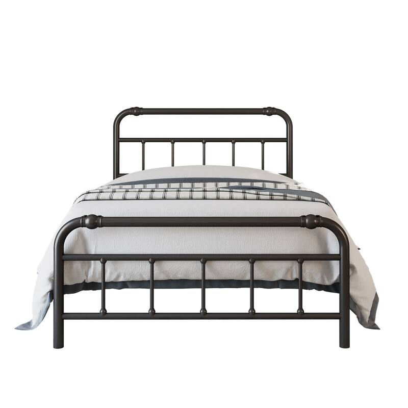 Metal Bed Frame with Victorian Style Wrought Iron-Art Headboard and Footboard