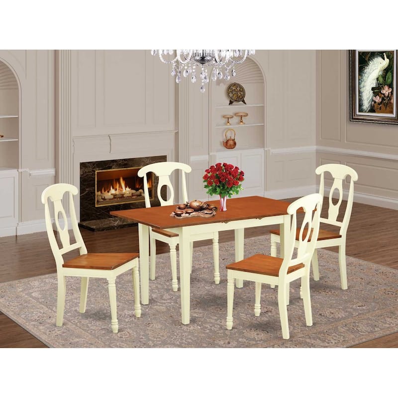 Dining Room Set 5 Piece Table & Chair Set - Rectangle Wood Table with Butterfly Leaf - Kitchen Dinette Furniture
