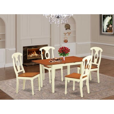 Dining Room Set 5 Piece Table & Chair Set - Rectangle Wood Table with Butterfly Leaf - Kitchen Dinette Furniture