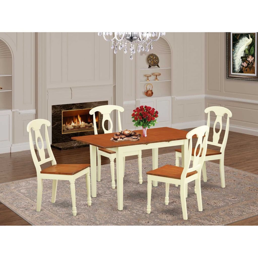 Dining Room Set 5 Piece Table & Chair Set - Rectangle Wood Table with Butterfly Leaf - Kitchen Dinette Furniture