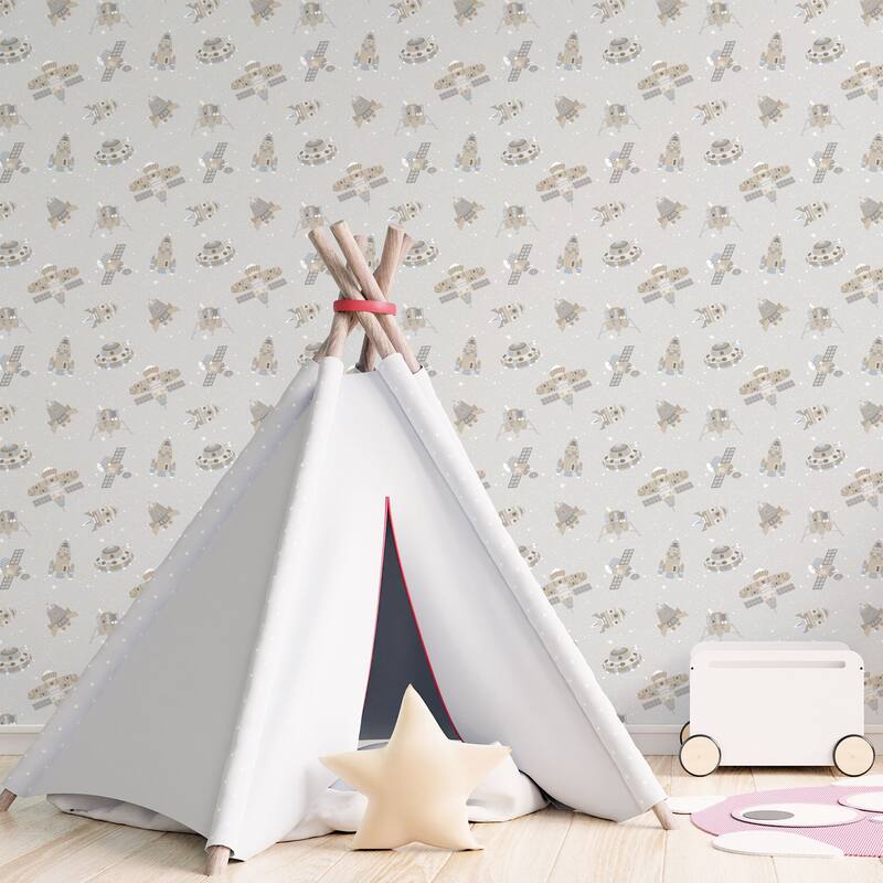 Galerie Wallcoverings Tiny Tots 2 Spaceships Non-woven Glittery Wallpaper Roll