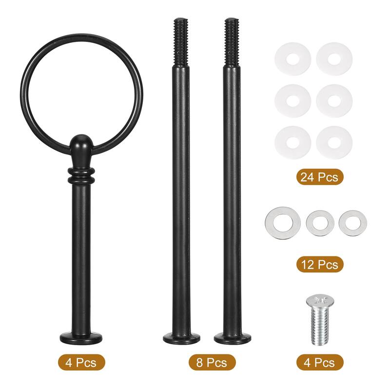 4 Set 3-Tier Cupcake Stand Hardware Fittings for Cake Stand, Black