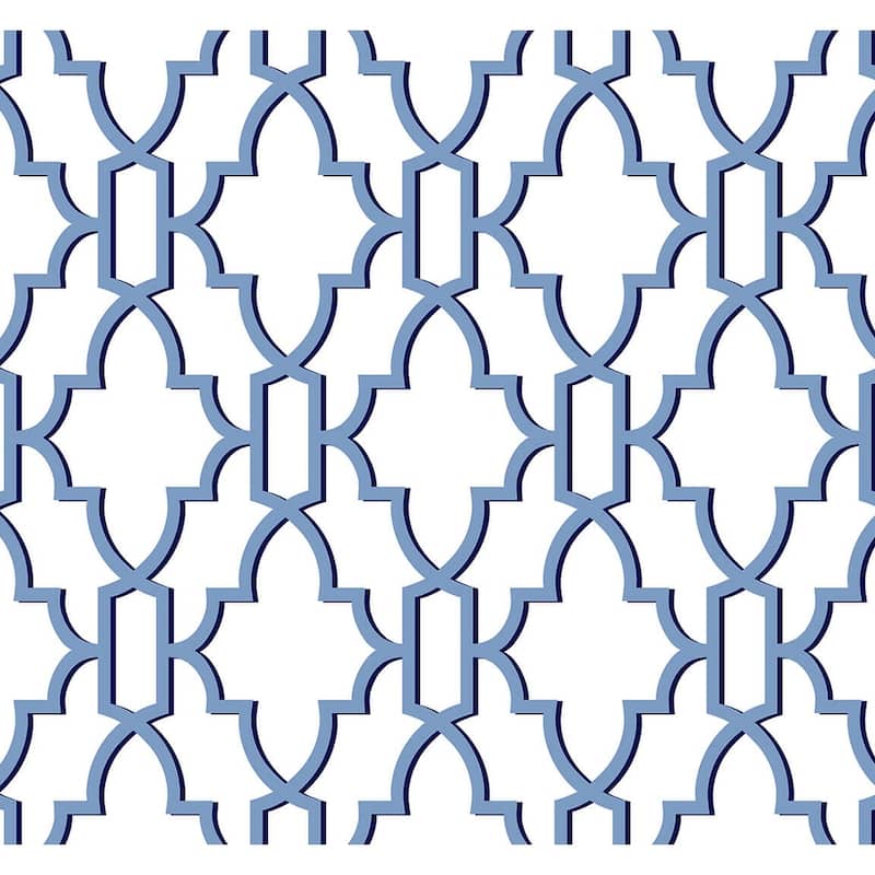Luxe Haven Coastal Lattice Peel and Stick Wallpaper - 27 in. W x 18 ft. L - Riviera Blue