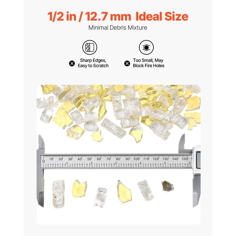 Gold Tempered Crushed Glass Fire Pit Glass Rocks 10 lbs Heat Resistant - 1/2 inch