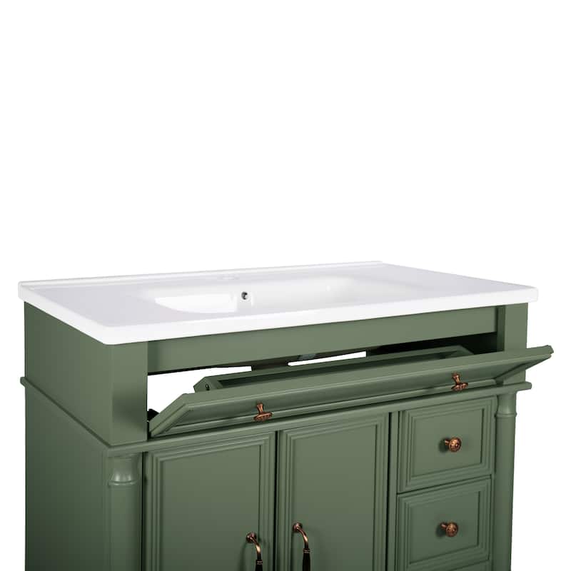 28"/36" Bathroom Vanity with Sink, Integrated Ceramic Basin Vanity Cabinet with Roman Column Base, Solid Wood Frame