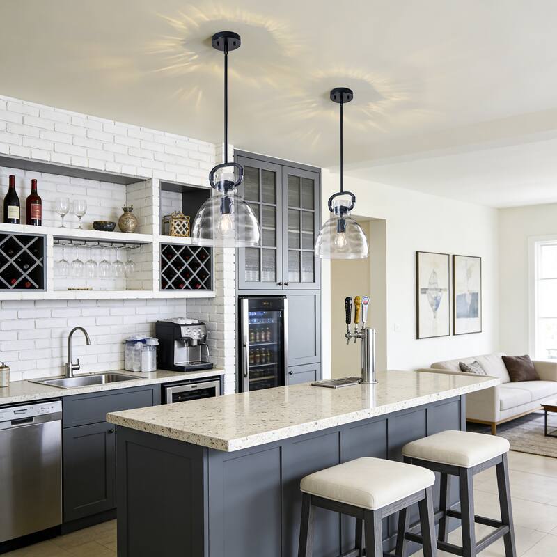 Skystar 1 - Light Single Pendant With Clear Hammered Glass Shade