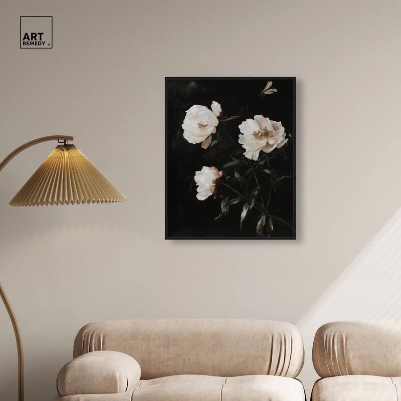 White Peony Nocturne Canvas by Art Remedy
