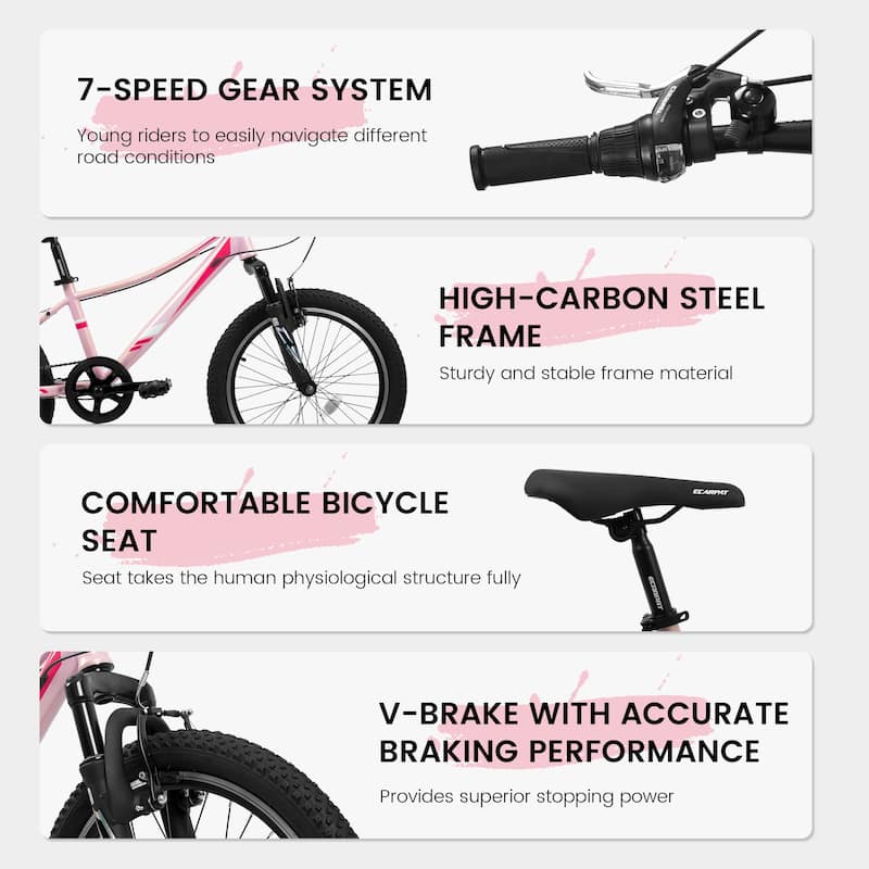 20 Inch Children'S Bicycle,Shock Absorbing Front Fork,7-Speed,V-Brakes,Mountain Tire,Boys And Girls Kids Bike