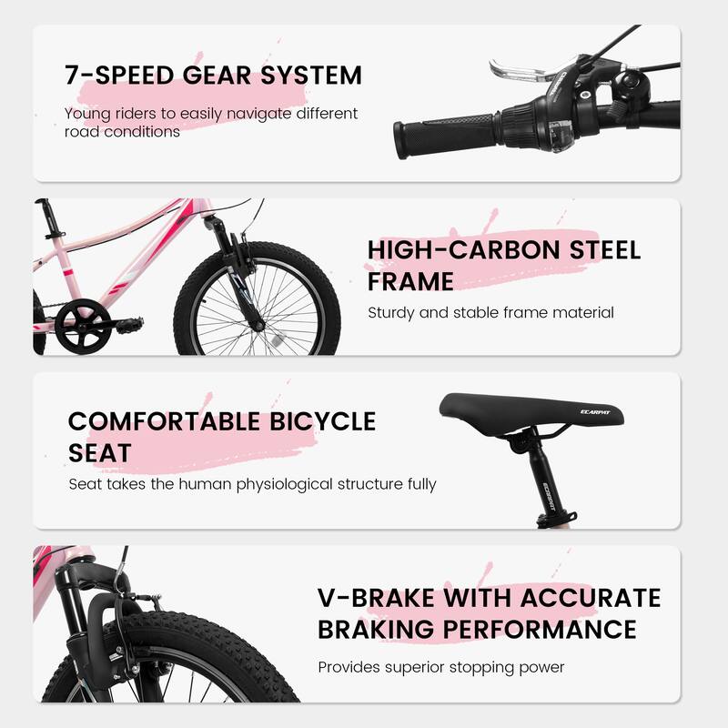 20 inch Children's Bicycle, Shock Absorbing Front Fork, 7 - Speed, V - brakes, Mountain Tire, Kids Bike for Outdoor Adventure