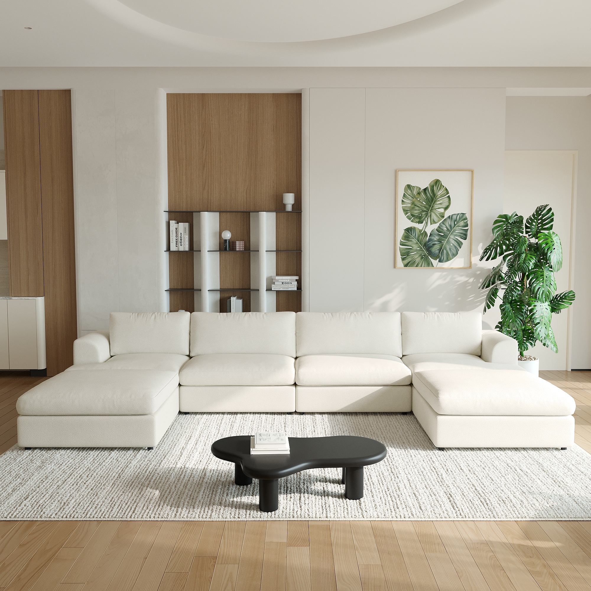 Square Arm Boucle U-Shaped Sectional Sofa with 2 Chaise Ottomans,Detachable Seat Cushion & Backrest Cover
