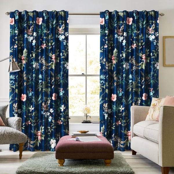 slide 2 of 3, Calla Floral Printed Velvet Room Darkening Window Curtains - 2 Panels