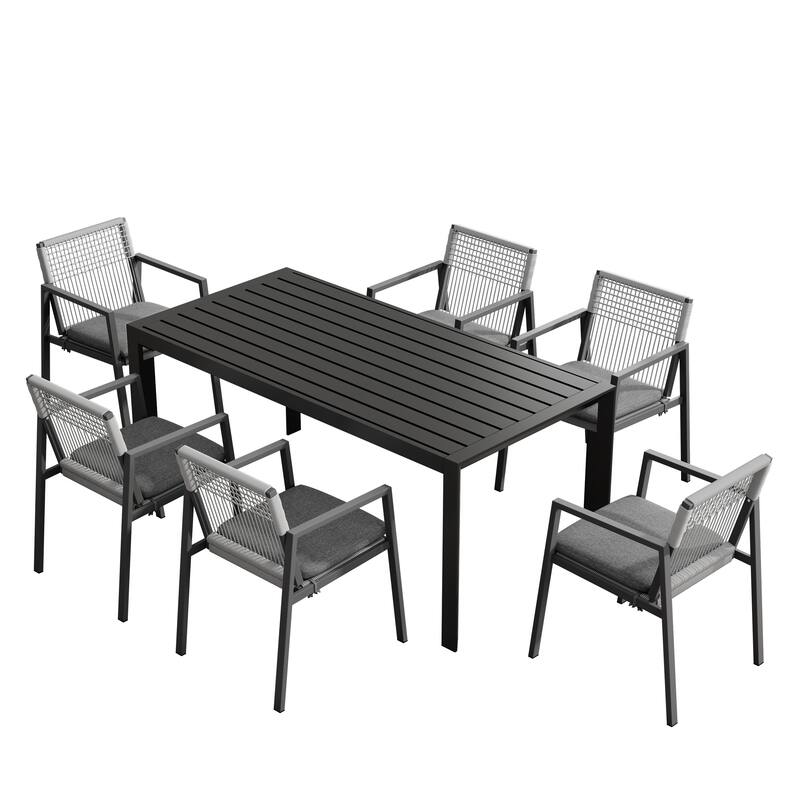 Christopher Knight Home - Madison Outdoor Dining Set with Aluminum Rope-Woven Chairs and Slat-Panel Table