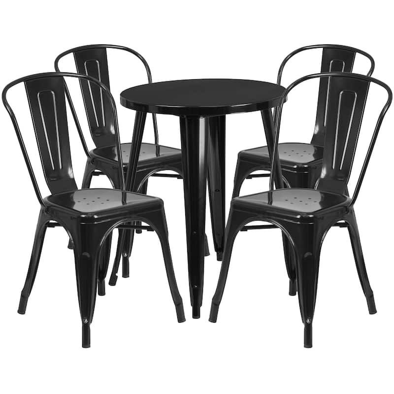 24'' Round Metal Indoor-Outdoor Table Set with 4 Cafe Chairs