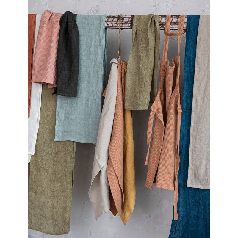 Woven Linen and Cotton Waffle Apron with Pocket - 32.0"L x 28.0"W x 0.1"H - 32.0"L x 28.0"W x 0.1"H