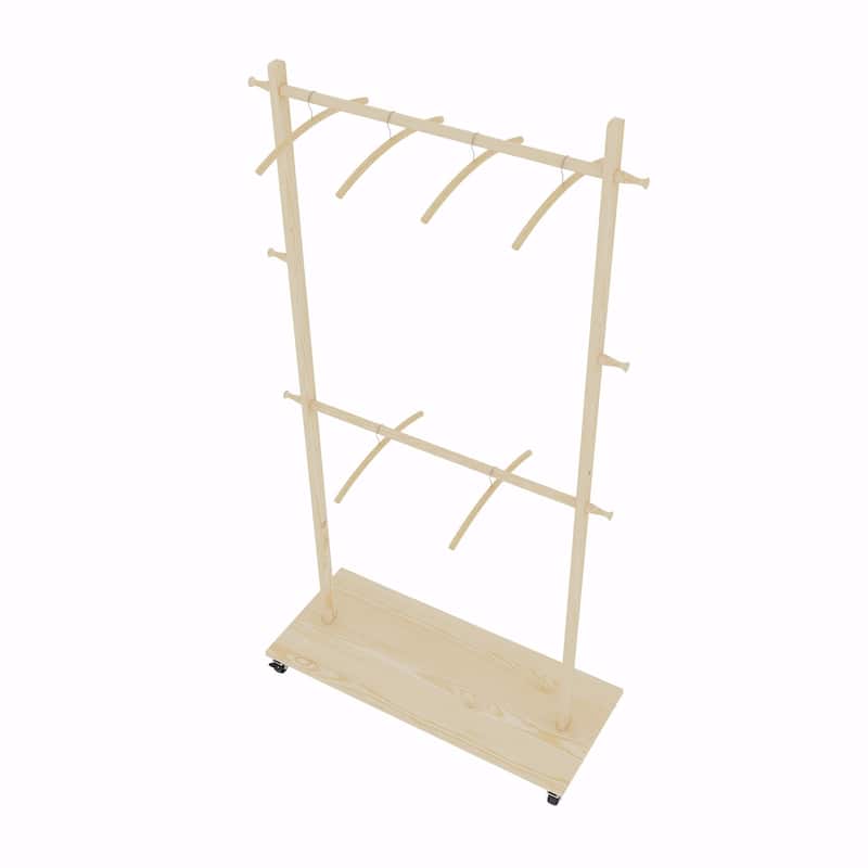 Solid Wood Garment Rack with Wheels & 6 Hangers - Space Saving