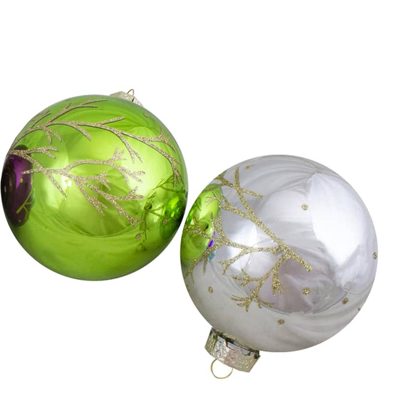 Set of 4 Multi-Color Shiny Glass Ball Christmas Ornaments 4-Inch (100mm) - 4"