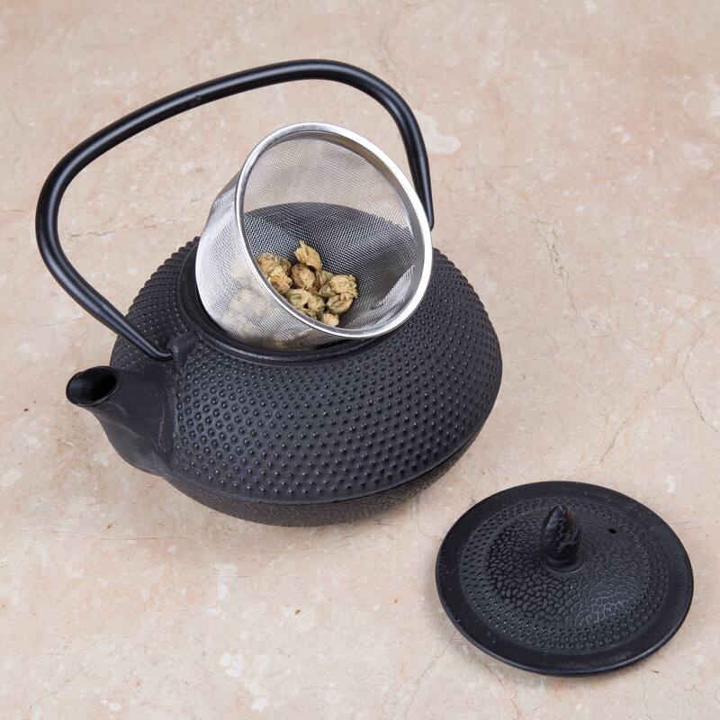 Creative Home Artistic Cast Iron Tea Pot with Infuser Basket, 30 oz, Black