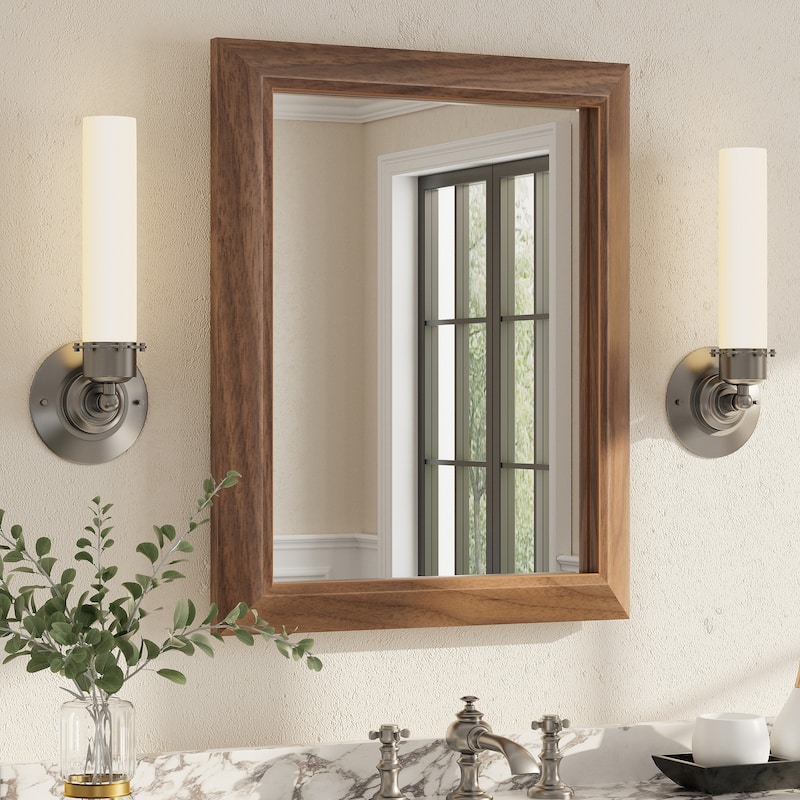 Beveled Metal Rectangle Framed Bathroom Vanity Tempered Glass Mirrors - 20" x 16" - Dark Brown