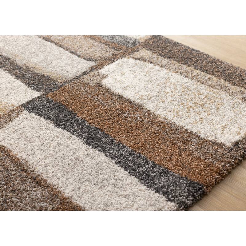 Orange Brown Cream Grey Dense Shag Rug