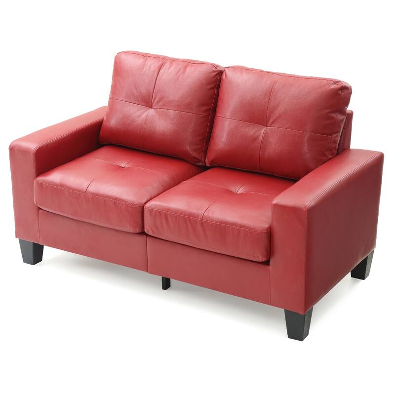 Flared Arm Faux Leather Tufted Straight Sofa - 58" - Red