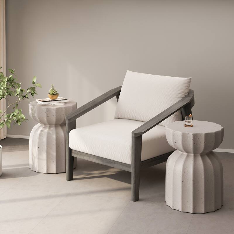 13" Modern Outdoor and Indoor Waterproof Coffee Table and Side Table Set, Durable MgO Cement Design,2PC