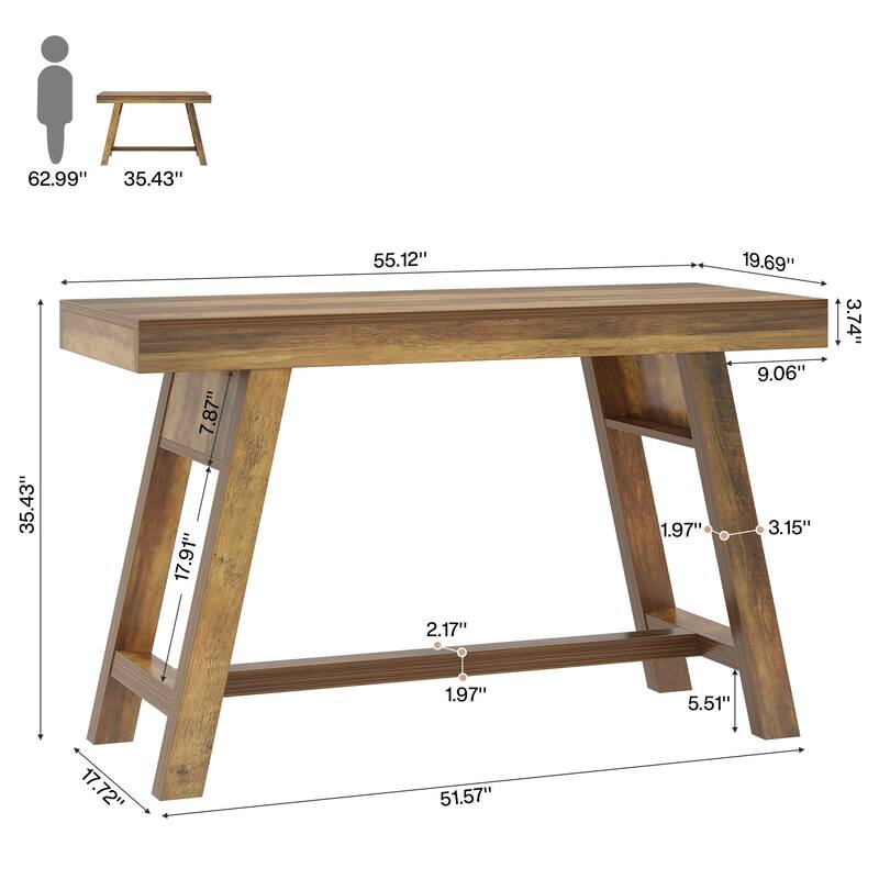 55'' Bar Table Rectangular Home Bar Unit with Stable Trestle Legs