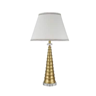Aspen Creative 30" High Metal Table Lamp, Gold with Crystal Base and Hardback Empire Shaped Lamp Shade in White, 16" Wide