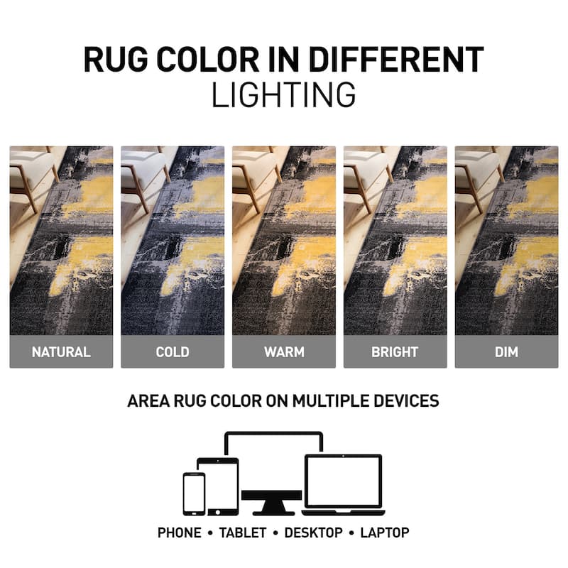 World Rug Gallery Contemporary Abstract Watercolor Yellow Area Rug