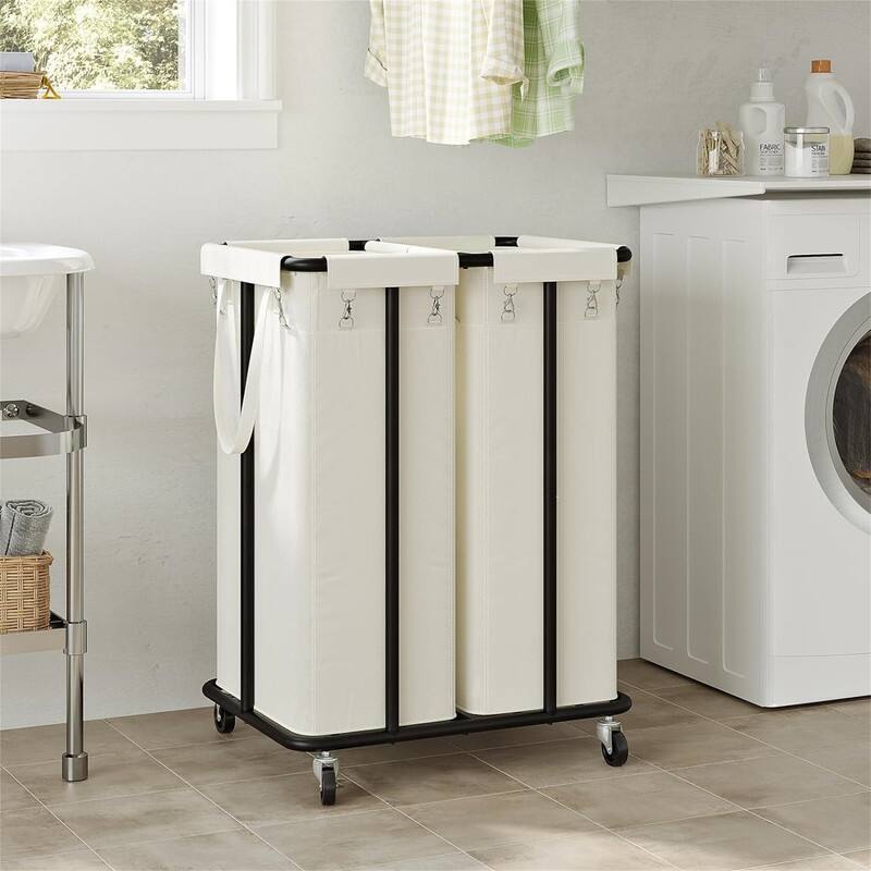 Double Laundry Hamper with Wheels 170L Rolling Laundry Basket Organizer - 22.8"L x 16.1"W x 30.3"H - Beige 1
