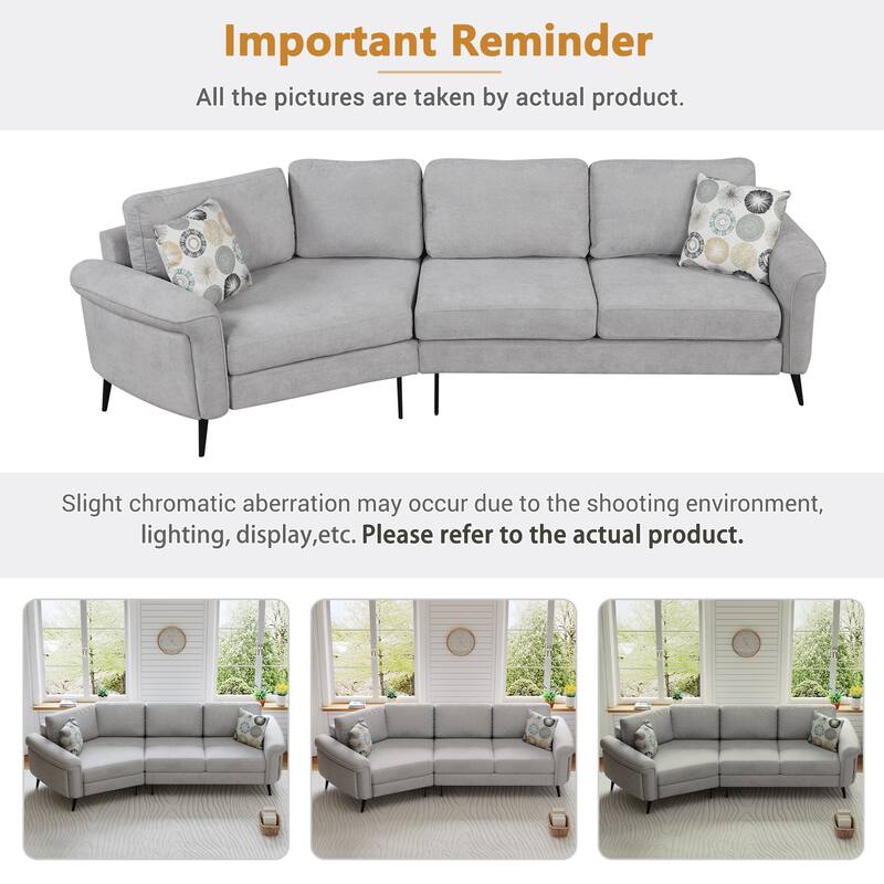 111" Chenille Curved 3-Seater Sofa with Removable Patterned Pillows