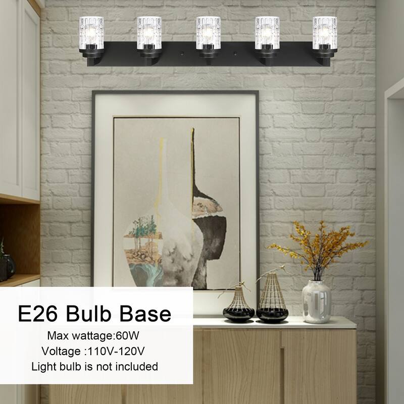 6-Light Bathroom Lighting with Clear Grid Glass