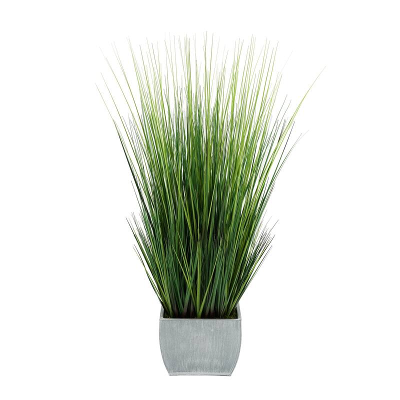 Faux PVC Grass in Large Rectangle Zinc Planter - Farmhouse