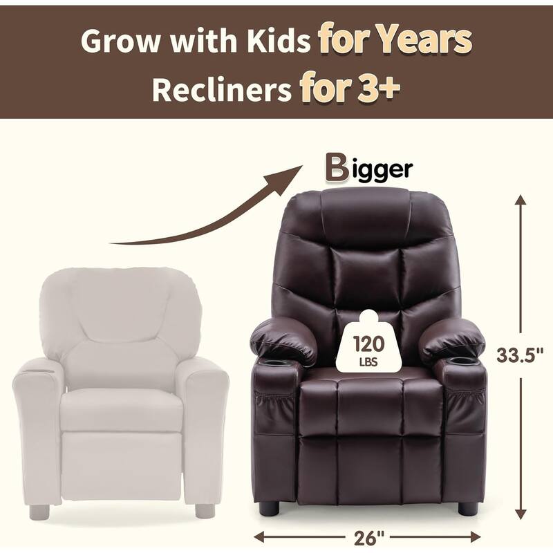 MCombo Big Kids Recliner Chair with Cup Holders - 28.3"(L)x26.0"(W)x34.2"(H)