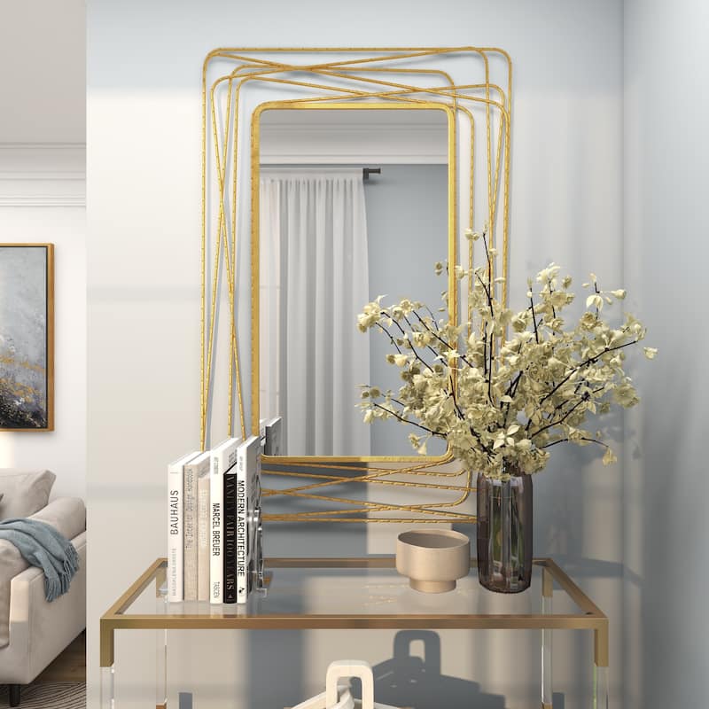 Metal Room Wall Mirror with Thin Metal Rectangle Frame - Gold - Roche River Decor