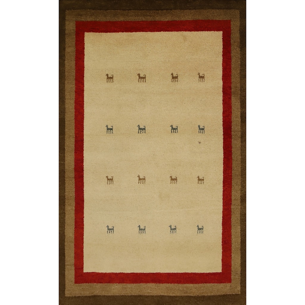 Hand Knotted Oriental 100% Wool Carpet Tribal Geometric Beige & Ivories Gabbeh Area Rug - 7' 0'' X 5' 0''