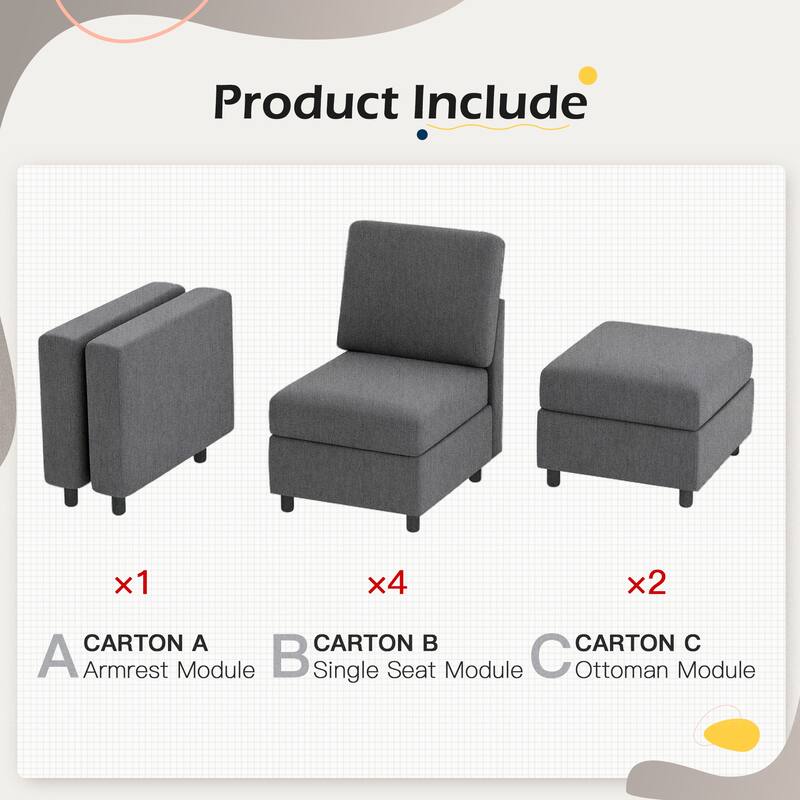 Erommy 6/7-Piece Modular Sectional Sofa – Reversible L-Shaped Couch with Hidden Storage, Space-Saving Living Room Furniture