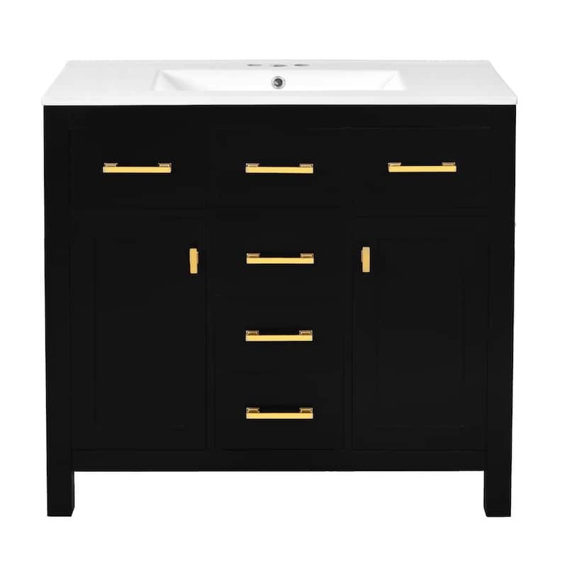 72"Bathroom Vanity with Ceramic Sink Combo Set, Modern Freestanding Single Bathroom Cabinet with 4 Drawers & 2 Cabinets