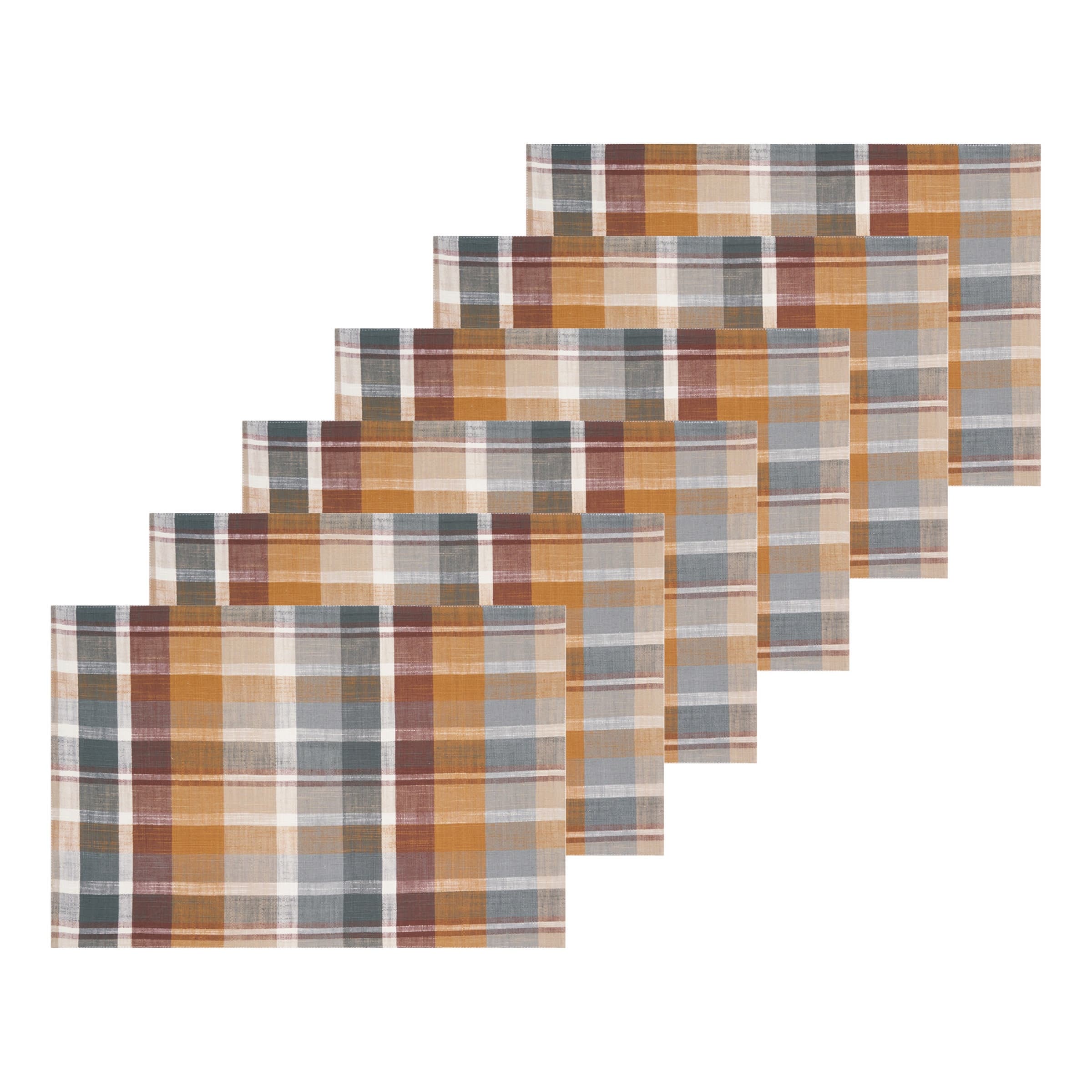 Aspen Plaid 100% Cotton Set of 6 Placemats 13" x 19"