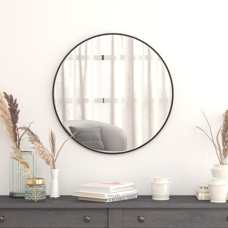 Accent Wall Mount Mirror with Aluminum Frame - Round Wall Mirror - 30" Round - Black