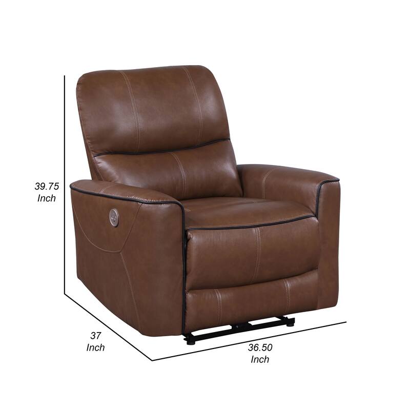 Lima Power Recliner Chair, Brown Faux Leather, USB Port, Foam Cushions