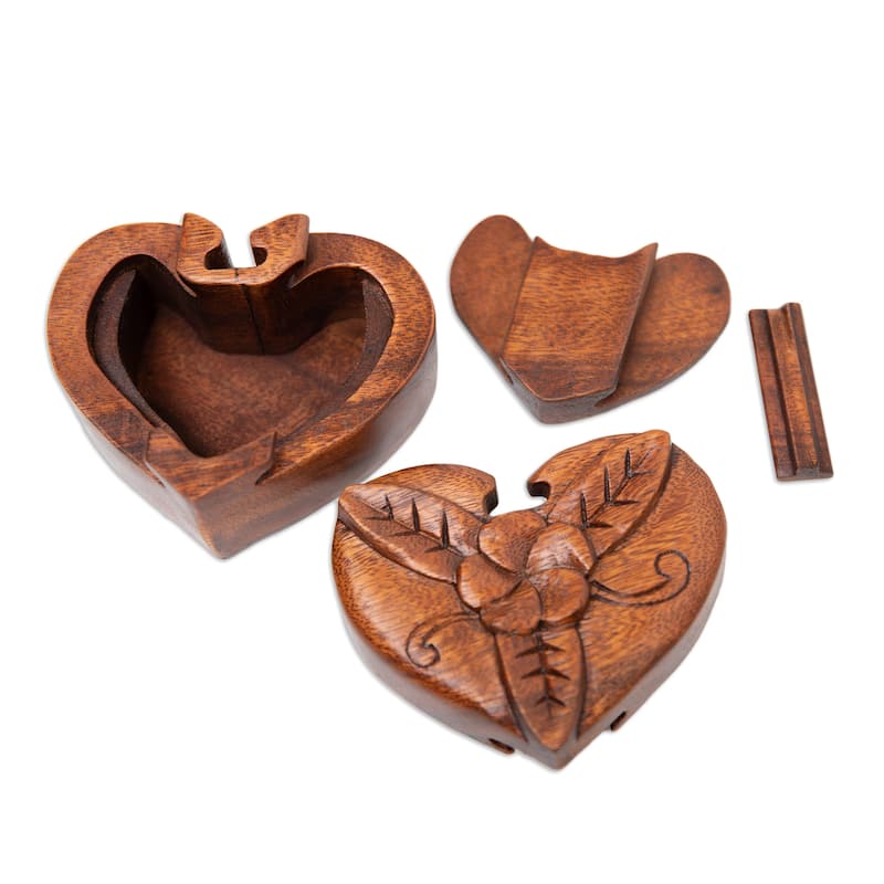 Novica Handmade Frangipani Challenge Wood Puzzle Box