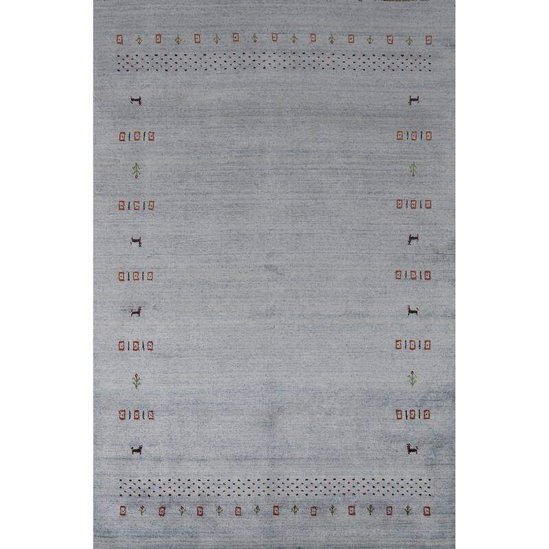 Gabbeh Indian Area Rug Handmade Tribal Blue Wool Carpet - 5'1" x 7'10"