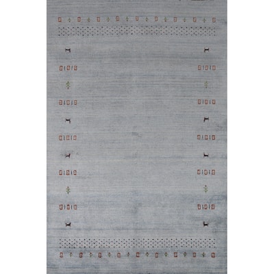 Gabbeh Indian Area Rug Handmade Tribal Blue Wool Carpet - 5'1" x 7'10"