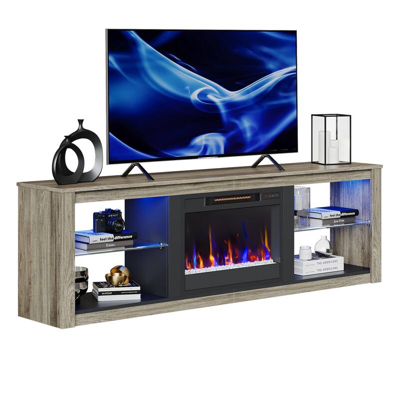 TV Stand for TVs up to 75" with Fireplace, LED Entertainment Center - 71 inch