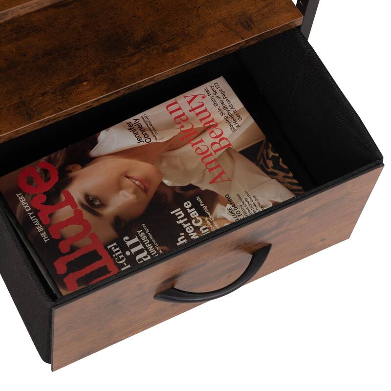 Set Of 2 Nightstands With Charging Station, Bed Side Table With Non-Woven Drawers, Shelves Living Room With Usb Outlets