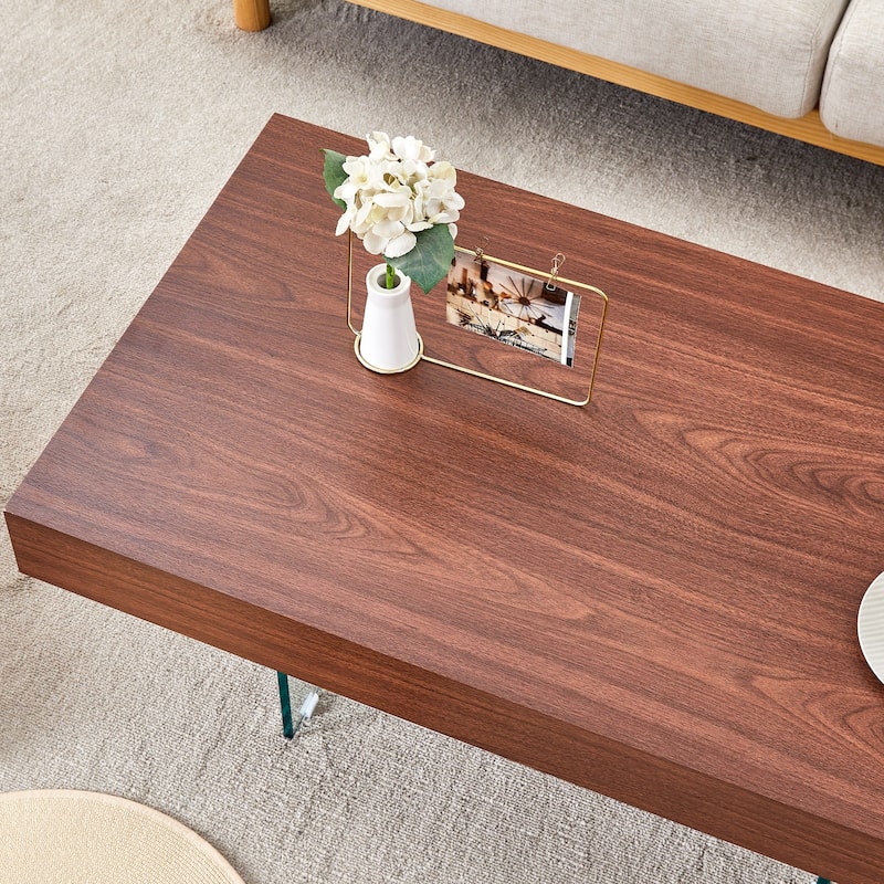 Roomfitters Square MDF Coffee Table with Tempered Glass Legs, 31.5"x31.5" Natural Style Center Table