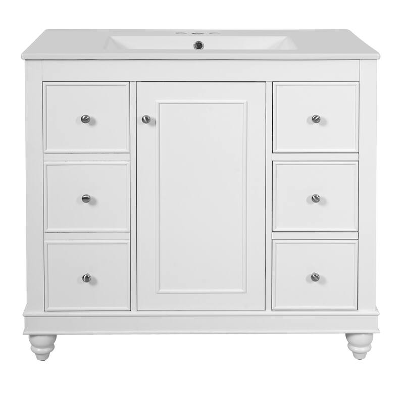 Bathroom Vanity Storage Cabinet with 4 Drawers, Removable Dividers, Adjustable U-shaped Shelf and Silver Handles
